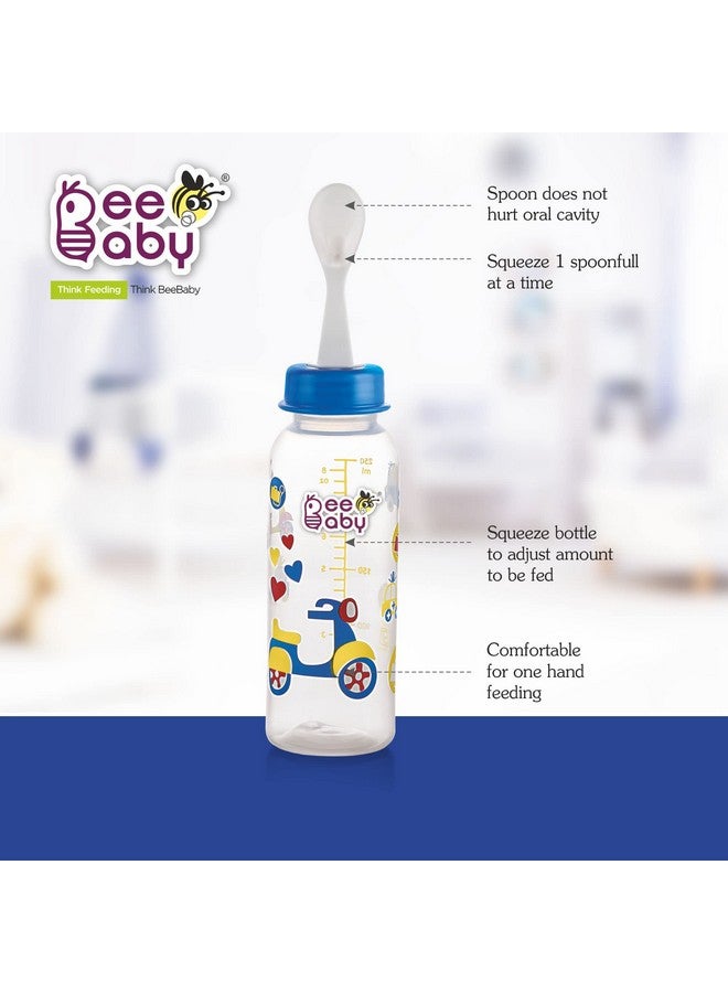 Beebaby 2 In 1 Gentle Slim Neck Baby Feeding Bottle With Anti - Colic Gentle Touch Silicone Nipple And Feeder Spoon (Plastic) For New Born / Infant / Toddler / Babies, 100% Bpa Free, 8 Months + (250 Ml / 8 Oz.) (Blue) (Pack Of 2) - Image 4