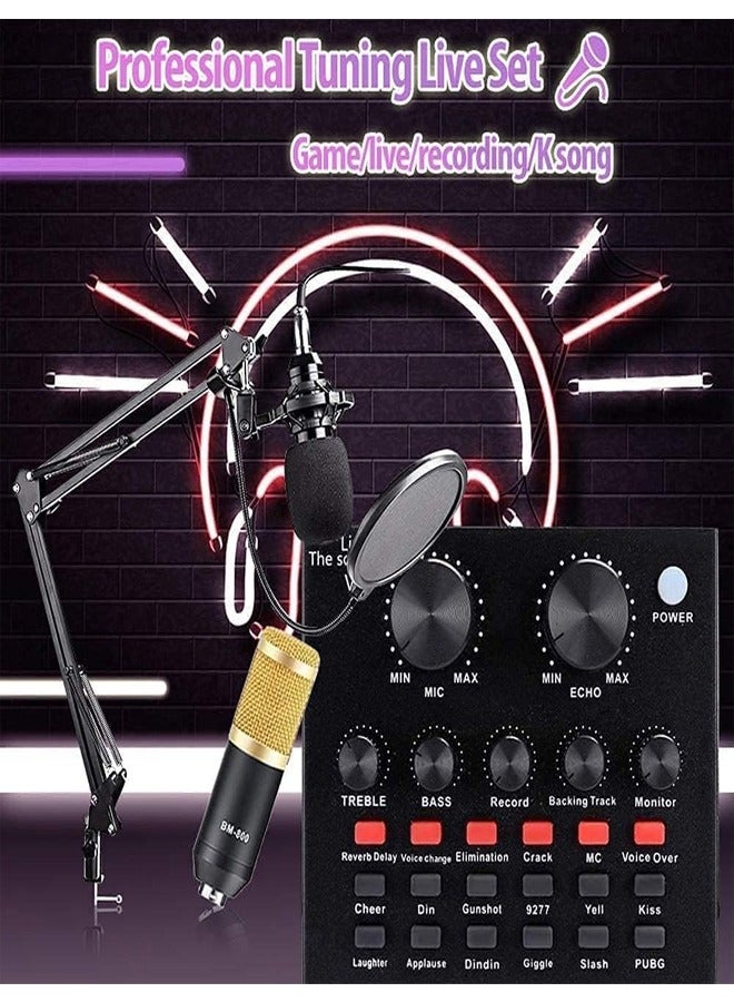 إيه تي إم مجموعة ميكروفون ميكروفون ميكروفون مكثف مع بطاقة صوت حية ، وقابلة للتعديل ميكروفات التعليق ذراع BM8006 الذهب - Image 3