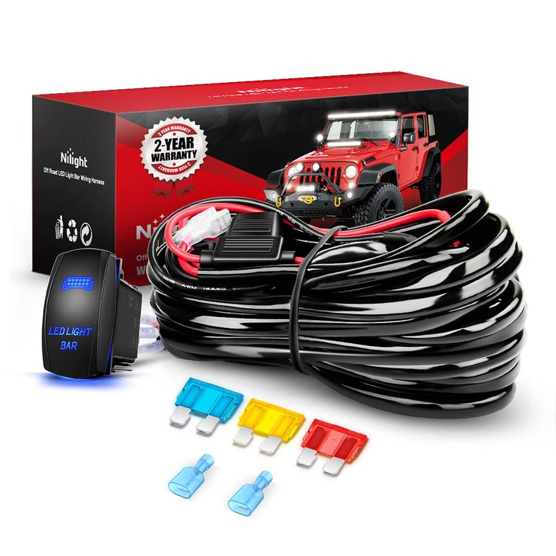 Nilight 10014W LED Light Bar Wiring Harness Kit 14AWG Heavy Duty 12V 5Pin Rocker Laser On Off Waterproof Switch Power Relay Blade Fuse-1 Lead, 2 Years Warranty - Image 1