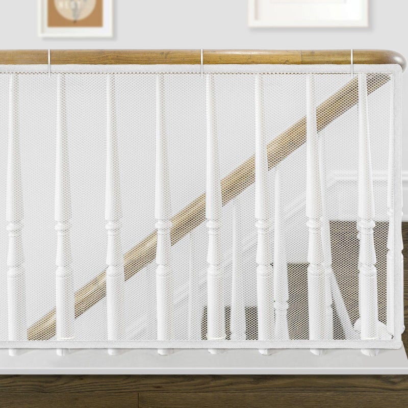 Gudui Indoor Outdoor Baby Safety Stair Railing Net 10ft x 2.6ft Baby Proofing Stair Balcony Banister Rail Guard Child Safety Stair Protection Safe Rail, White - Image 1