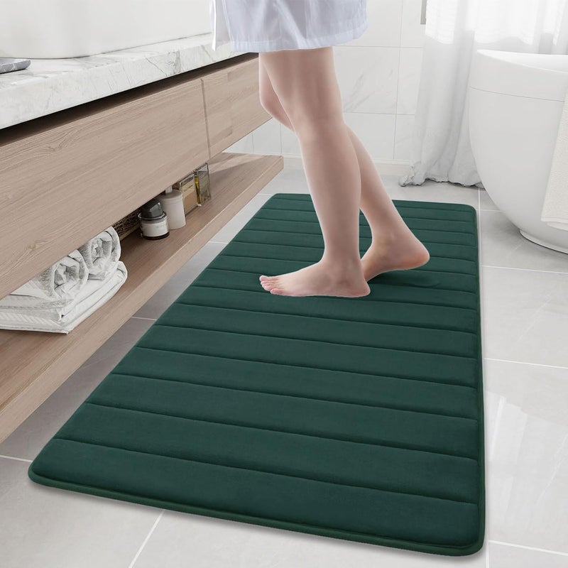Buganda Memory Foam Bath Mat, 60" x 24", Ultra Soft and Non-Slip Bathroom Rugs, Water Absorbent and Machine Washable Bath Rug Runner for Bathroom, Shower, and Tub, Dark Green - Image 1
