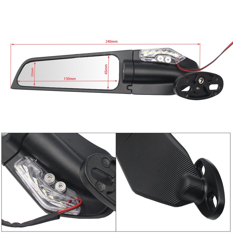 2pcs Motorcycle Modified Wind Swivel Wing Universal Rearview Mirror Spoiler 90° Rotating Adjustable Side Mirrors with Turn Signals - Image 3