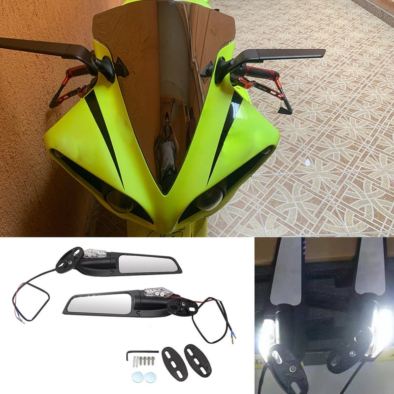 2pcs Motorcycle Modified Wind Swivel Wing Universal Rearview Mirror Spoiler 90° Rotating Adjustable Side Mirrors with Turn Signals - Image 2