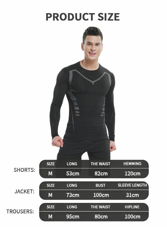 GROIC - Men Workout Compression Set, Shirt Pants Top Long Sleeve 3 Pieces Sports Suits Tight Base Layer Quick Dry Fitness Tracksuit Gym Suits - Image 1