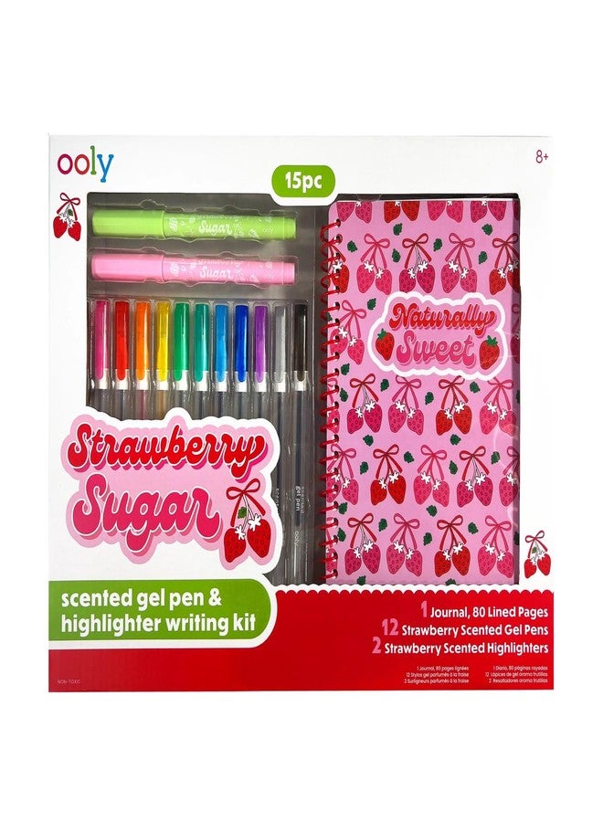 Ooly Strawberry Sugar Writing Kit - 15 Piece Scented Gel Pen & Highlighter Set with Strawberry Journal, Kids, Tween & Teen Writing Kit for Journaling, Planning & Drawing
