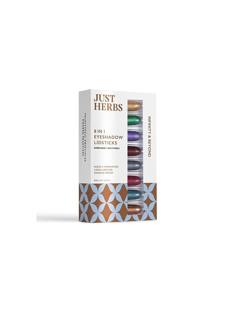 جاست هيربز مجموعة "Just Herbs" المكونة من: أقلام ظلال عيون عشبية بلمسة معدنية (8 في 1) - درجة "Infinity & Beyond" (12 جم) + طقم أحمر شفاه كريمي بلمسة مطفية (مات) بتركيبة أيورفيدية (16 درجة لونية). - Image 2