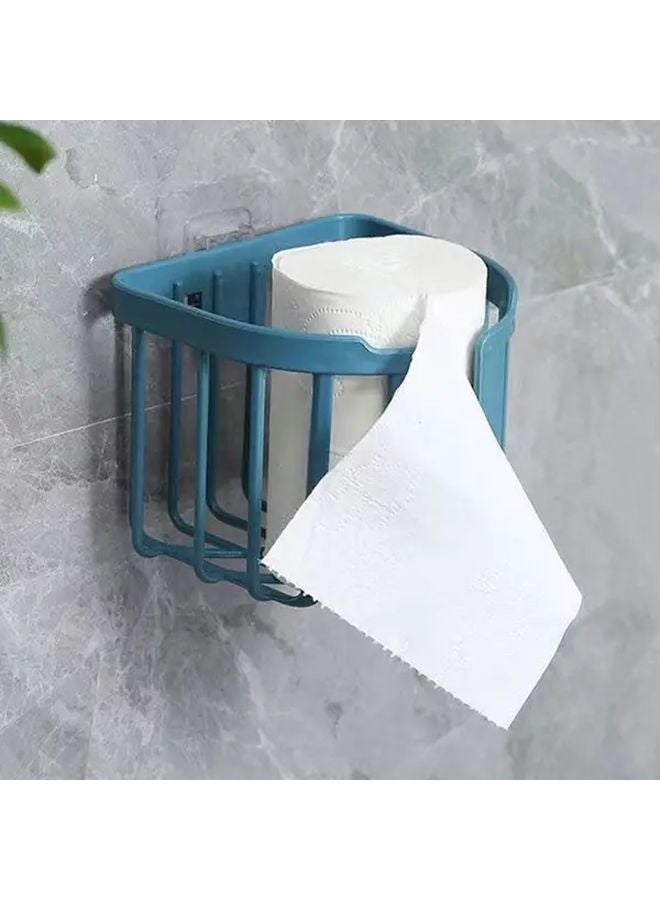 Blue Wall Mounted Adhesive Tissue Box Holder Plastic Roll Dispenser Storage Rack - Image 3