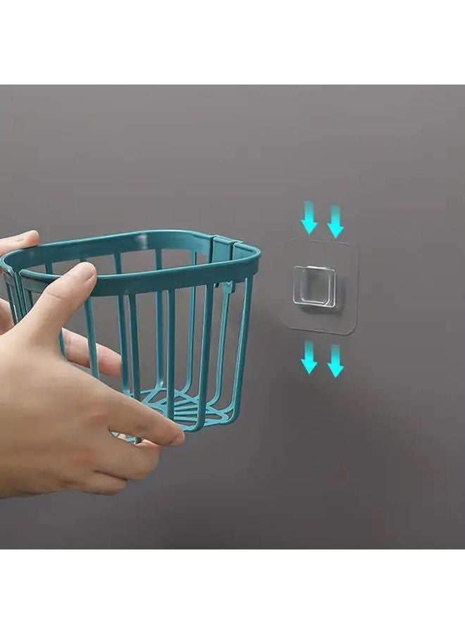 Blue Wall Mounted Adhesive Tissue Box Holder Plastic Roll Dispenser Storage Rack - Image 5