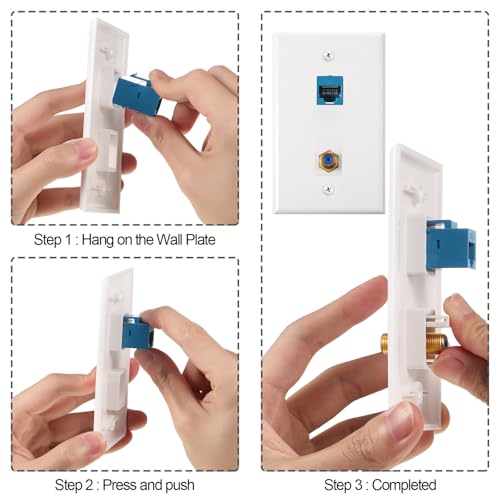 Weewooday Cat 6 Ethernet Wall Plates Cat 6 Coax Wall Plate with Ethernet Port and Goldplated TV Coax Ftype PortBlue16 Pieces - Image 3