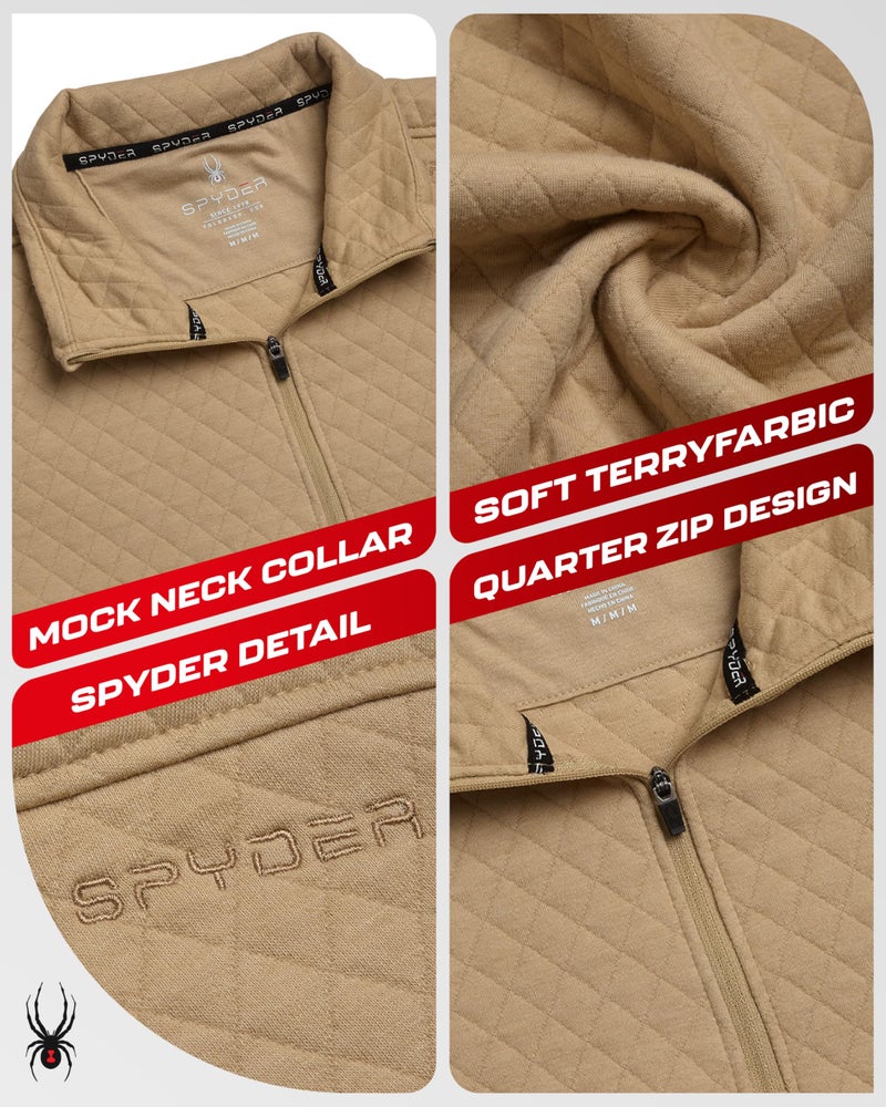 Spyder Mens Quarter Zip Pullover Sweatshirt - Lightweight Soft Fleece Athletic Pullover - Gym & Running Sweatshirts for Men, Size Small, Sand - Image 3
