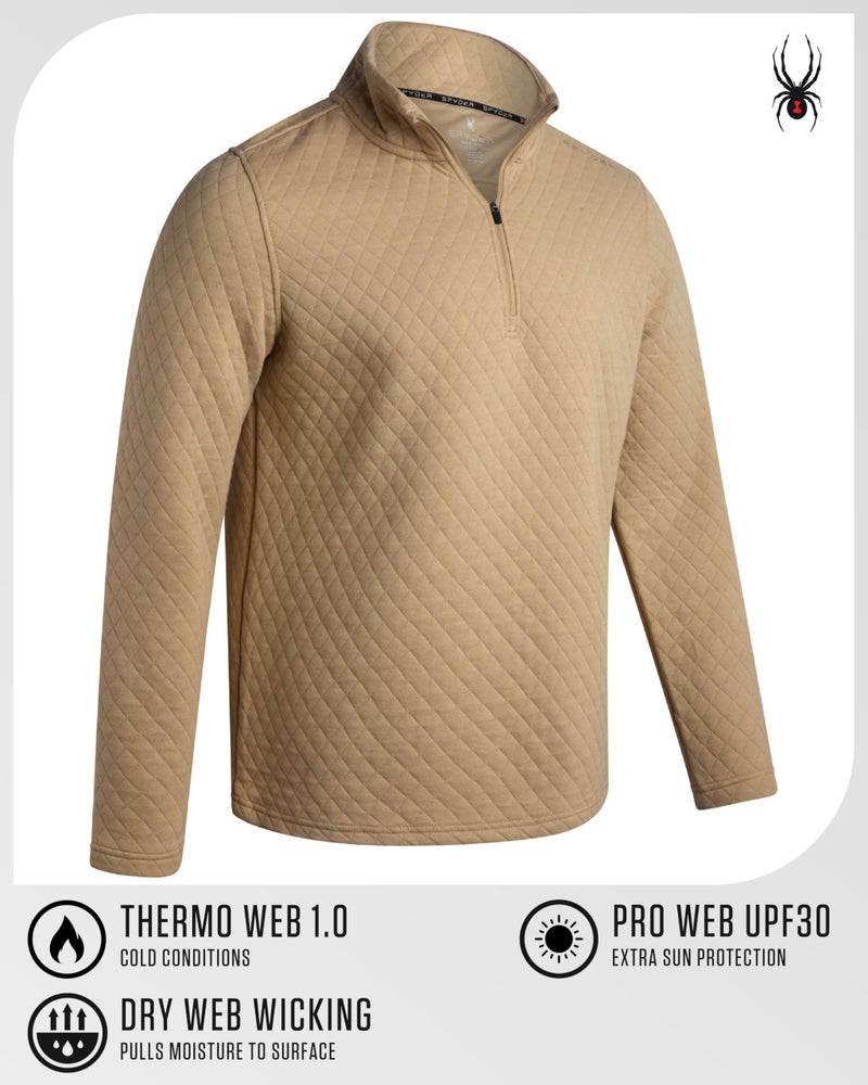 Spyder Mens Quarter Zip Pullover Sweatshirt - Lightweight Soft Fleece Athletic Pullover - Gym & Running Sweatshirts for Men, Size Small, Sand - Image 2