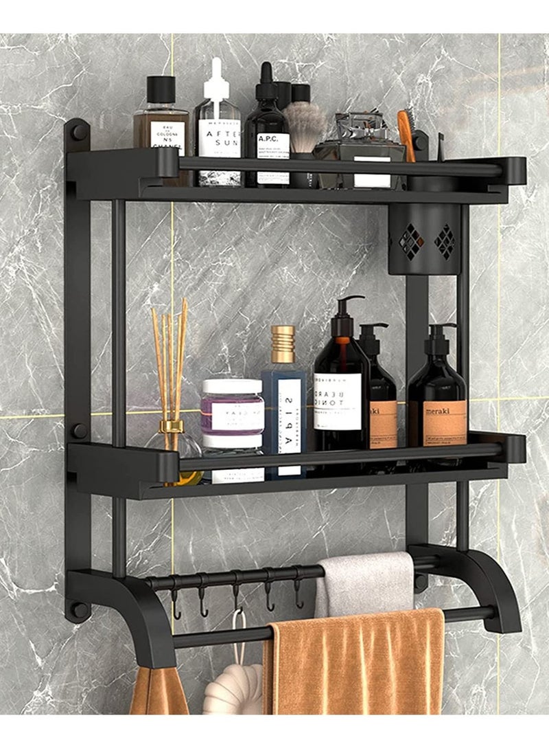 Arabest - Shower shelf with towel bar with brush holder Bath accessories wall shelf Bathroom storage shelf 2 tier bath towel shelf Bathroom kitchen toilet storage shelf. - Image 1