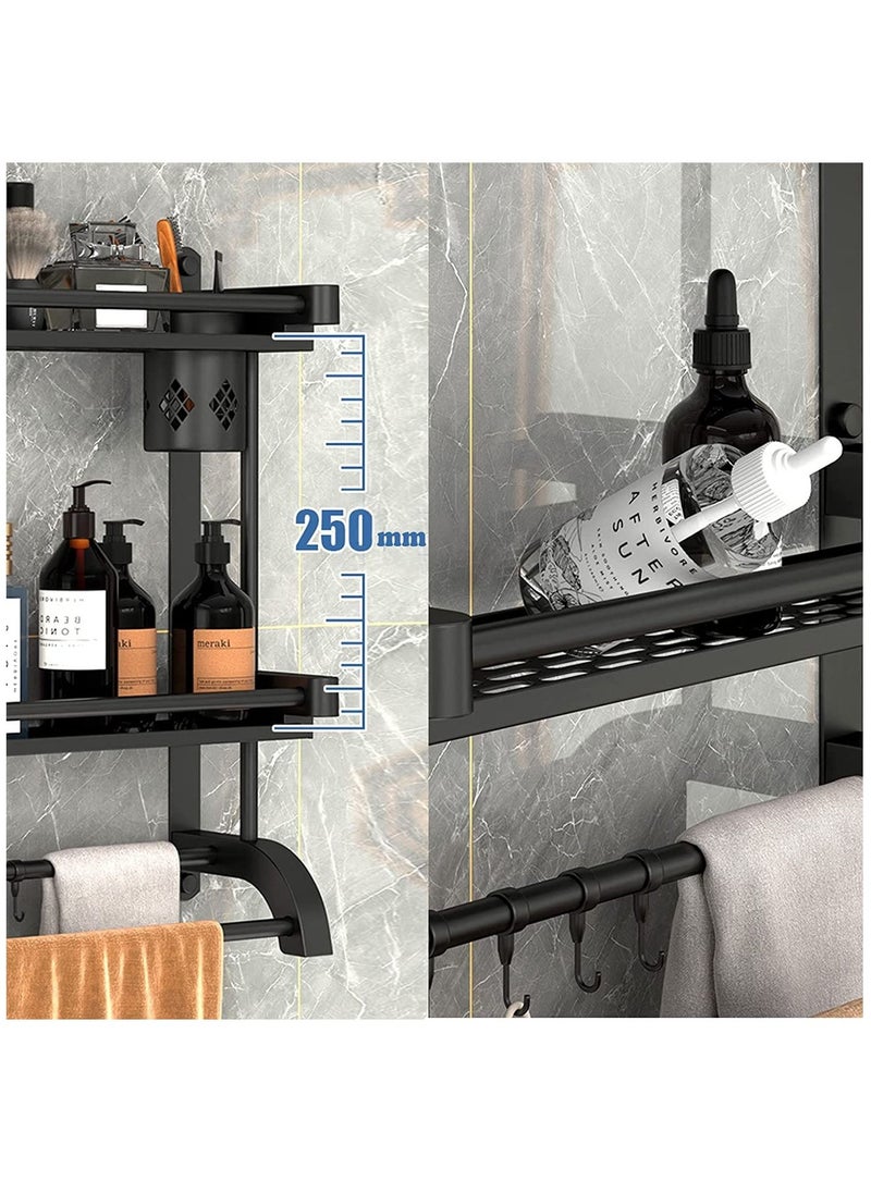 Arabest - Shower shelf with towel bar with brush holder Bath accessories wall shelf Bathroom storage shelf 2 tier bath towel shelf Bathroom kitchen toilet storage shelf. - Image 1
