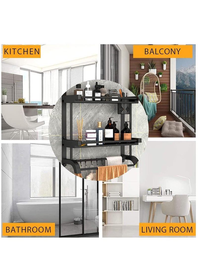 Arabest - Shower shelf with towel bar with brush holder Bath accessories wall shelf Bathroom storage shelf 2 tier bath towel shelf Bathroom kitchen toilet storage shelf. - Image 1