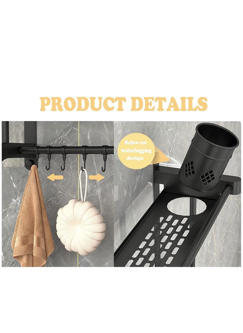 Arabest - Shower shelf with towel bar with brush holder Bath accessories wall shelf Bathroom storage shelf 2 tier bath towel shelf Bathroom kitchen toilet storage shelf. - Image 1