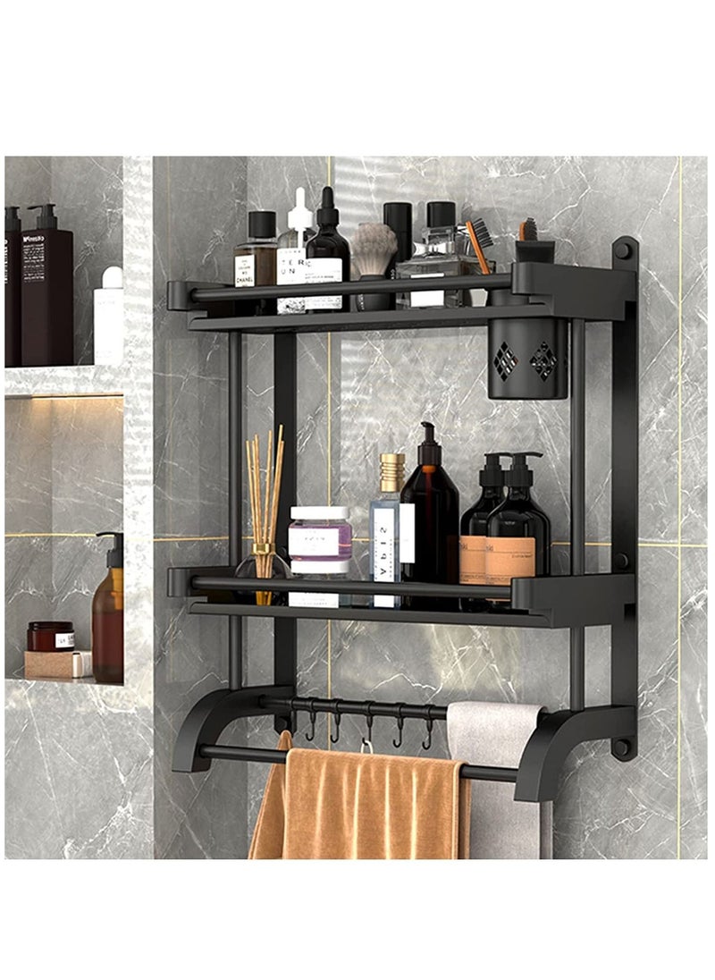 Arabest - Shower shelf with towel bar with brush holder Bath accessories wall shelf Bathroom storage shelf 2 tier bath towel shelf Bathroom kitchen toilet storage shelf. - Image 1