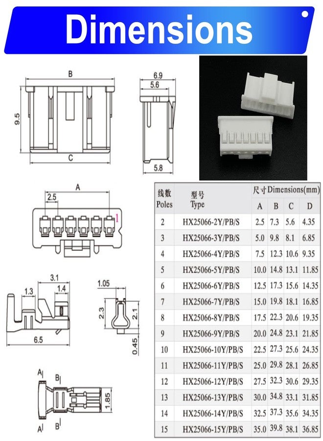 Tcenofoxy JST Molex 2.54mm Cable Connector Assortment Kit, Compatible with JST XA 2.54mm Connector 2P 3P 4P 5P 6P 7P 8P 9P 10P with 22AWG Pre-Crimped Cables (TC-XA) - Image 4