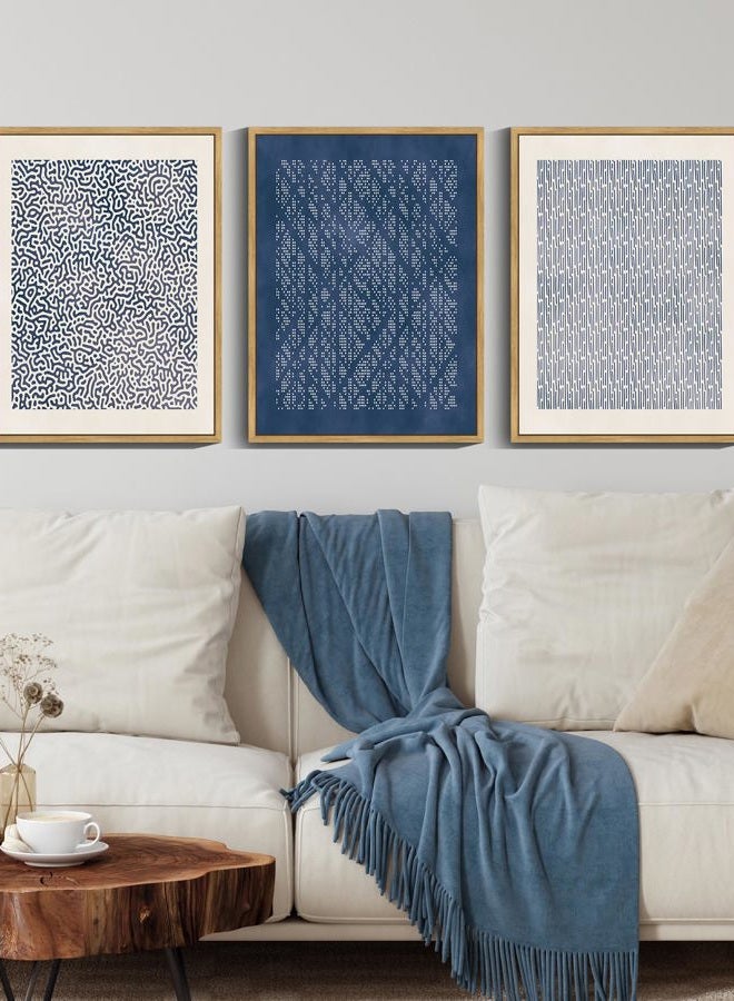 Drsoum Blue Mid-Century Modern Framed Wall Art Minimalist Abstract Boho Wall Decor Geometric Artwork Kitchen Dining Room 11x14in Natural Framed - Image 4