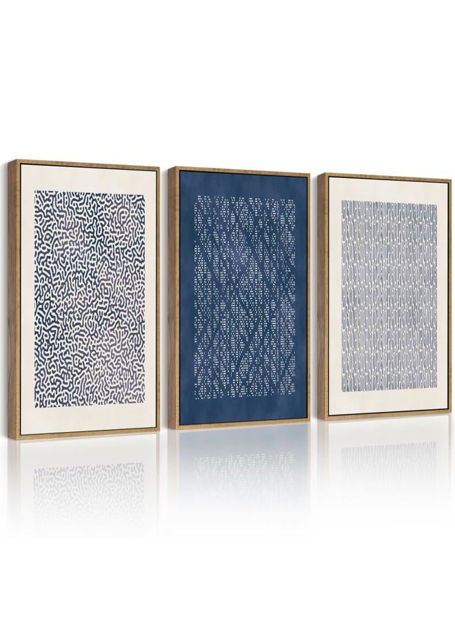 Drsoum Blue Mid-Century Modern Framed Wall Art Minimalist Abstract Boho Wall Decor Geometric Artwork Kitchen Dining Room 11x14in Natural Framed - Image 1