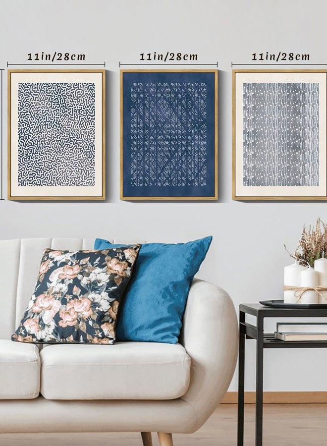 Drsoum Blue Mid-Century Modern Framed Wall Art Minimalist Abstract Boho Wall Decor Geometric Artwork Kitchen Dining Room 11x14in Natural Framed - Image 2