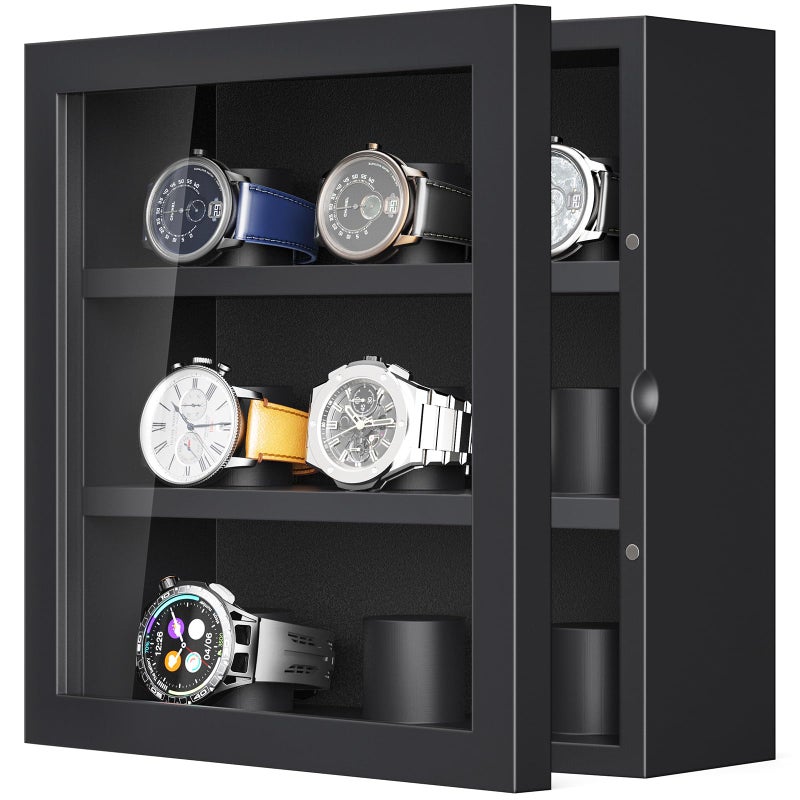 TJMOREE TJ.MOREE 9-Slot Watch Display Case, Wall Mount Wooden Watch Box, Vertical Storage Menâ€™s Watch Box - Image 1