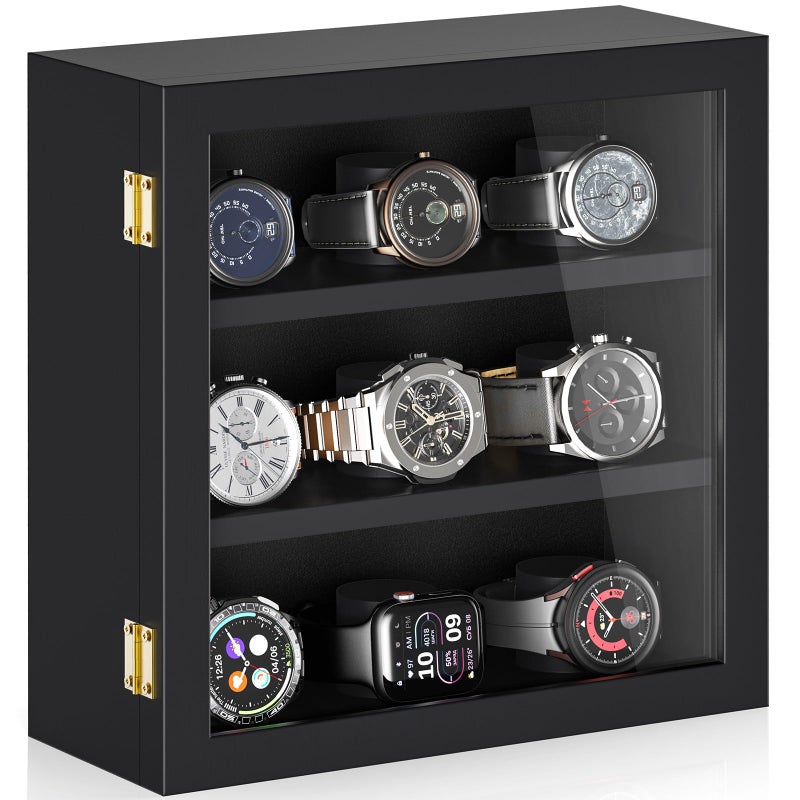 TJMOREE TJ.MOREE 9-Slot Watch Display Case, Wall Mount Wooden Watch Box, Vertical Storage Menâ€™s Watch Box - Image 2