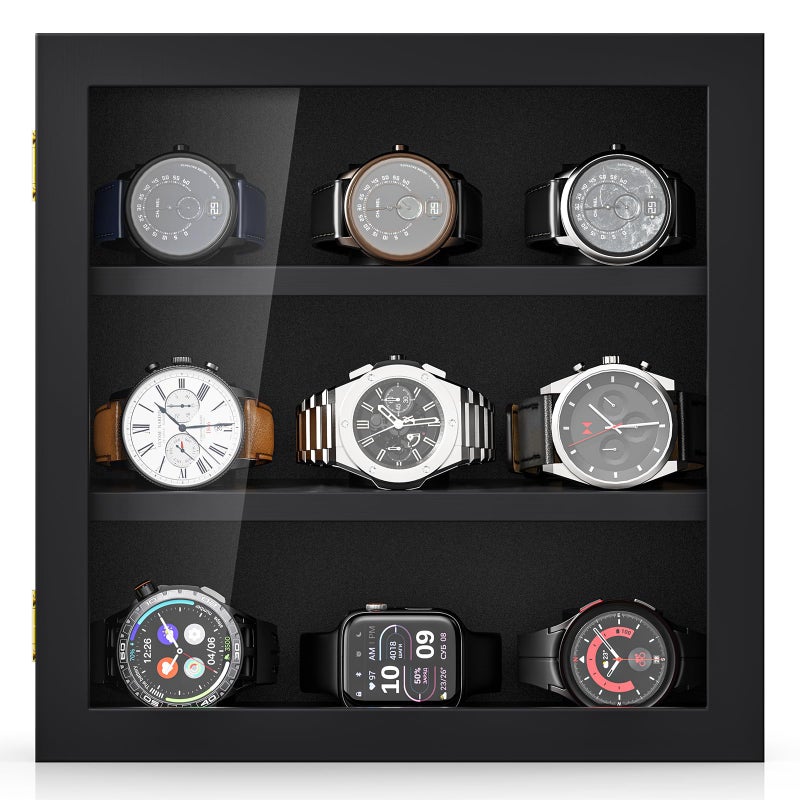 TJMOREE TJ.MOREE 9-Slot Watch Display Case, Wall Mount Wooden Watch Box, Vertical Storage Menâ€™s Watch Box - Image 3