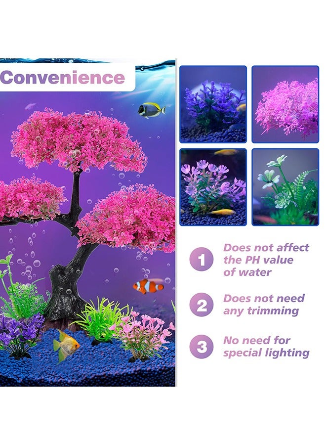 Bukela Aquarium Artificial Plastic Plants Decoration, Pink Cherry Blossom Tree & Grass Aquarium Decor Set, Goldfish Betta Fish Tank Decorations Hides Accessories - Image 3