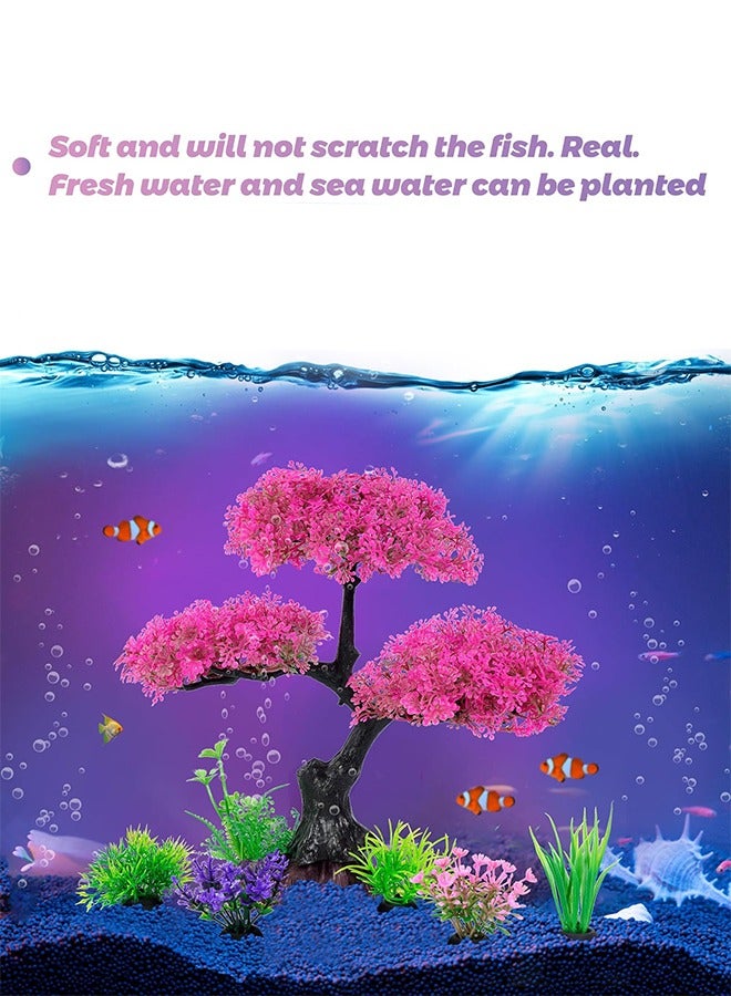 Bukela Aquarium Artificial Plastic Plants Decoration, Pink Cherry Blossom Tree & Grass Aquarium Decor Set, Goldfish Betta Fish Tank Decorations Hides Accessories - Image 5