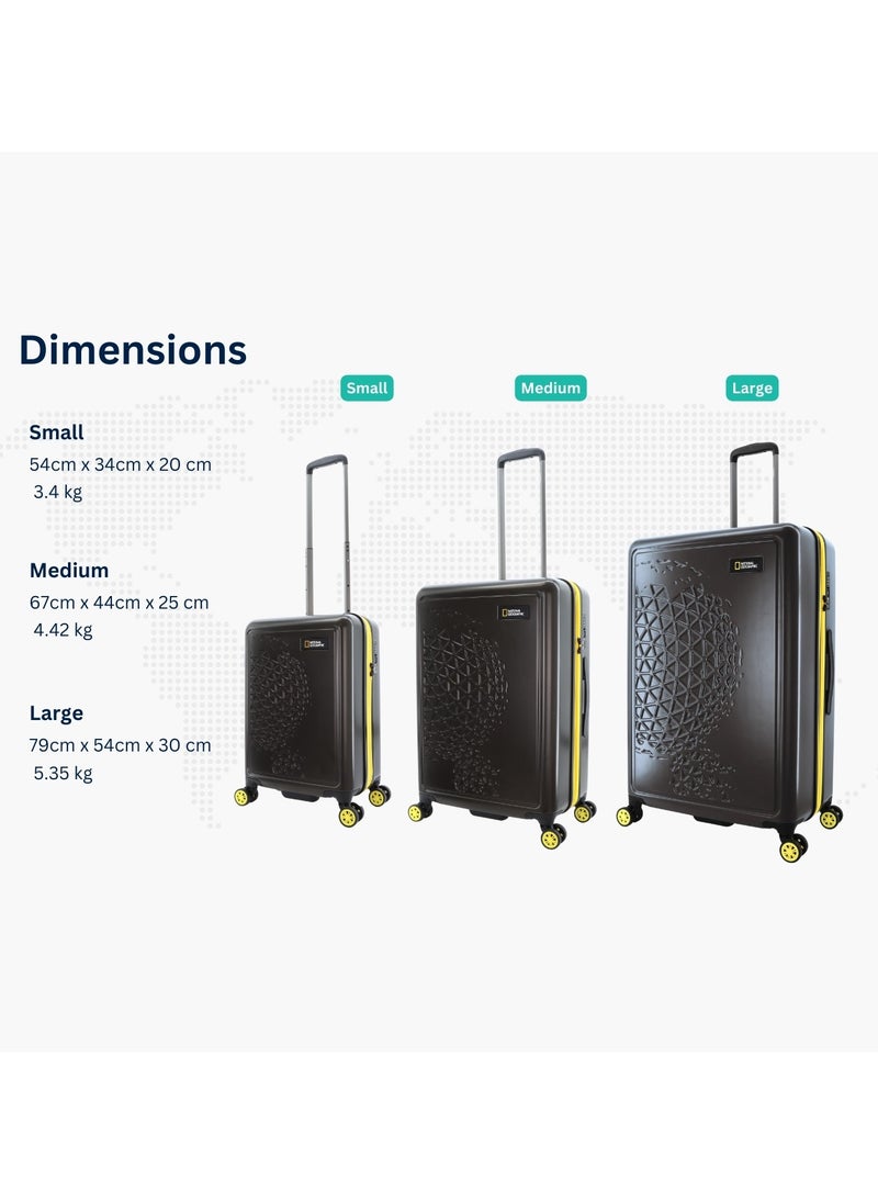 NATIONAL GEOGRAPHIC National Geographic Globe ABS Hardshell Luggage Set, Durable Lightweight Travel Suitcase, 4 Double Wheel Trolley Bag with TSA Combination Lock 3pcs Black (20+24+28 Inch).  - Image 3