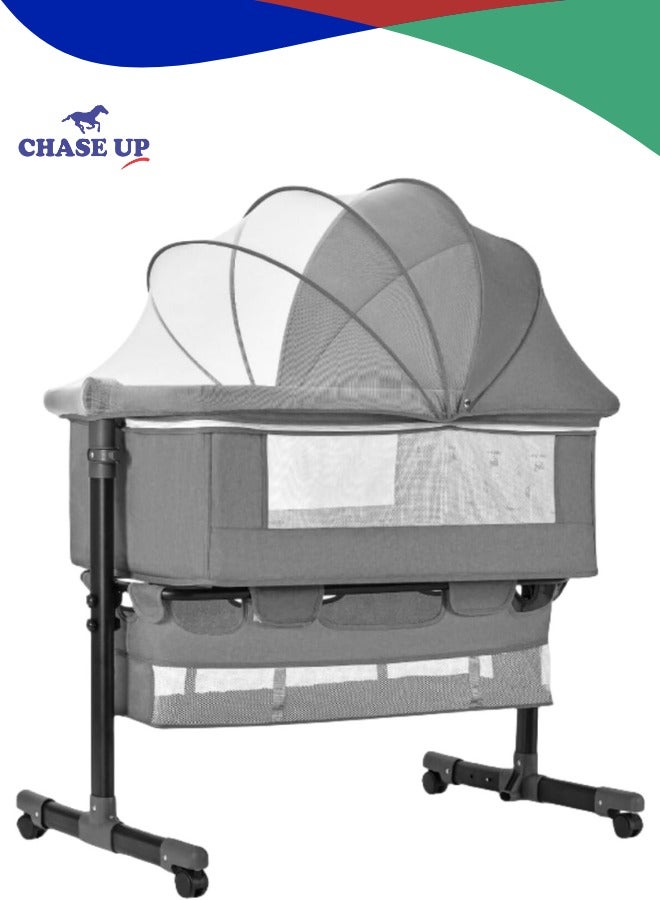 Chase Up Baby Bedside Crib Adjustable, Baby Cradle With Large Storage Basket, Travel Crib with Mattress Breathable Net,Mosquito Net Detachable, Soft Mattress 360°Swivel Wheels, for Infants Newborn - Image 1