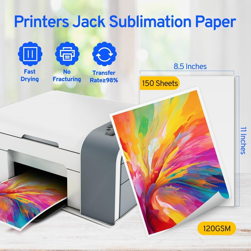 Printers Jack Sublimation Ink & 150 Sheet Sublimation Paper 8.5x11’’ 120G, Heat Tape Compatible for Inkjet Printer ET-2800 ET-15000 ET-2803 ET-2760 ET-2400 ET-4700 ET-4800 ET-2720 - Image 4