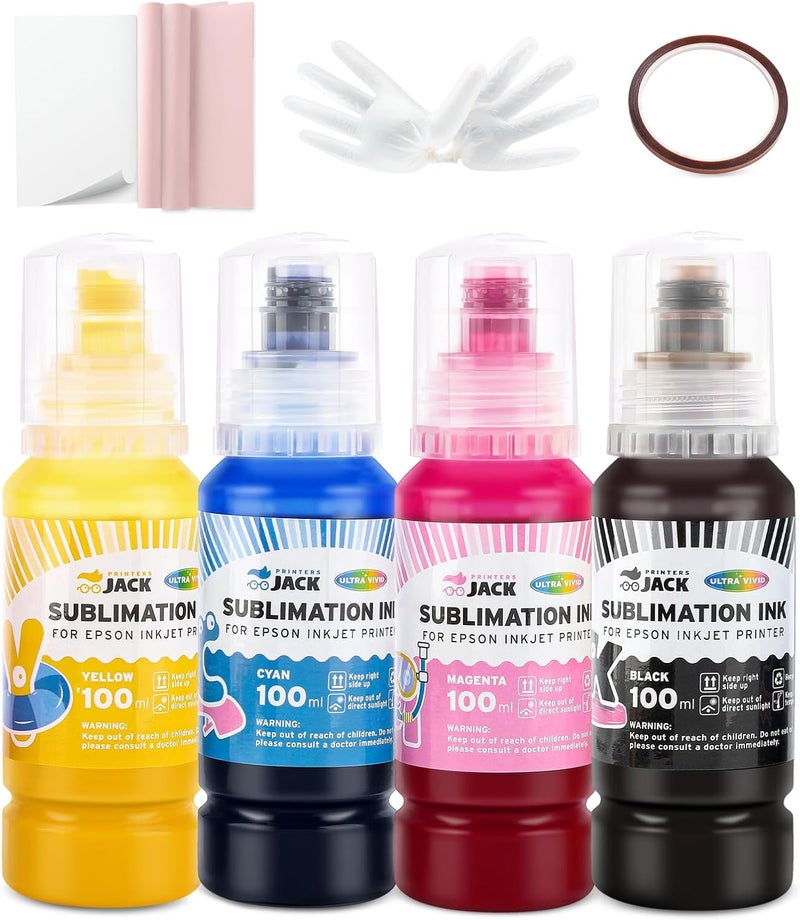Printers Jack Sublimation Ink & 150 Sheet Sublimation Paper 8.5x11’’ 120G, Heat Tape Compatible for Inkjet Printer ET-2800 ET-15000 ET-2803 ET-2760 ET-2400 ET-4700 ET-4800 ET-2720 - Image 1