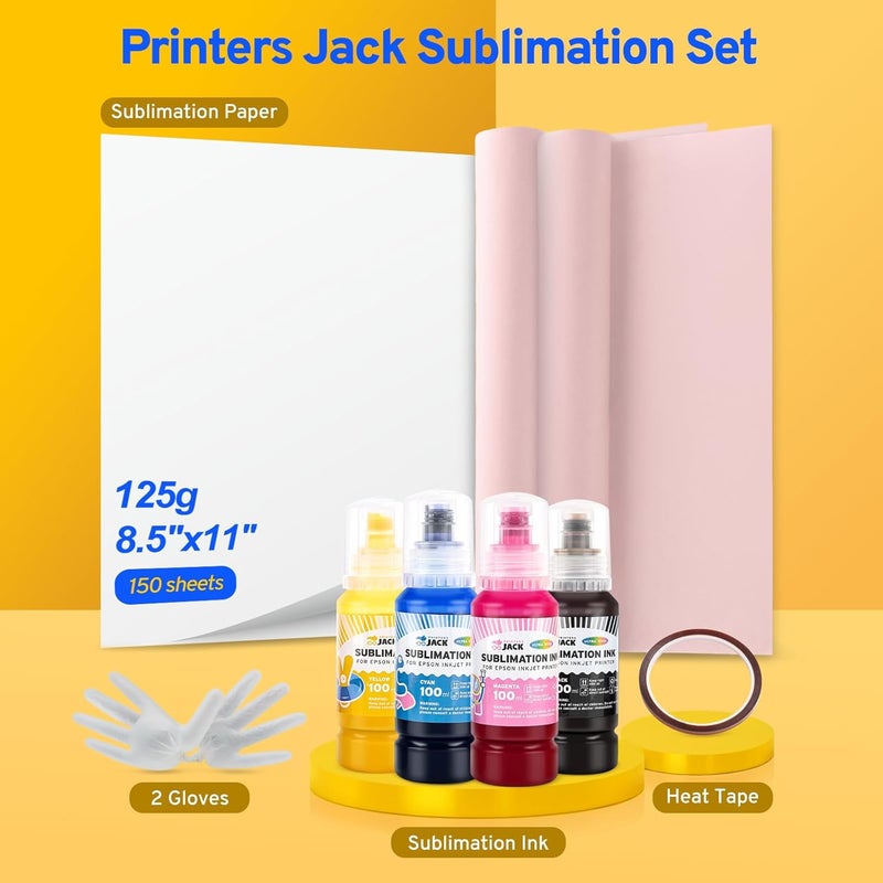 Printers Jack Sublimation Ink & 150 Sheet Sublimation Paper 8.5x11’’ 120G, Heat Tape Compatible for Inkjet Printer ET-2800 ET-15000 ET-2803 ET-2760 ET-2400 ET-4700 ET-4800 ET-2720 - Image 3