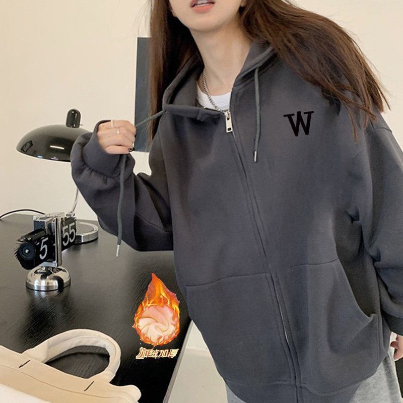 معطف سميك مبطن بالفleece للنساء بحجم زائد Fat Sister 300 Jin Wei Yi، سترة كاردigan فضفاضة عتيقة، مثالية للخمول في الخريف والشتاء - Image 2