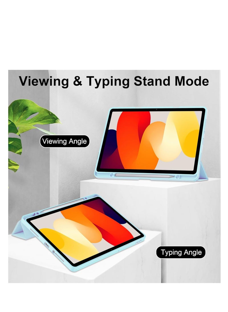 حافظة لهاتف Redmi Pad SE مقاس 11 بوصة، غطاء خلفي شفاف مقاوم للصدمات، حامل أقلام مدمج، خاصية النوم/الاستيقاظ التلقائي (أزرق فاتح) - Image 2