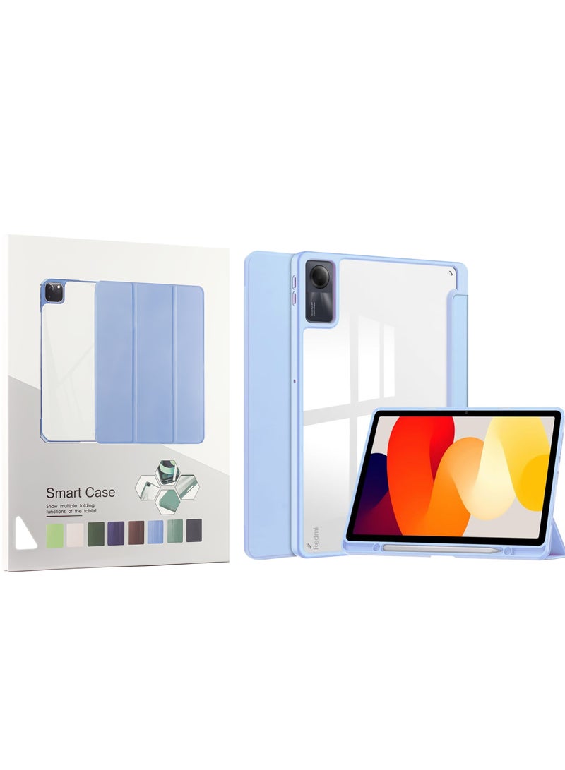 حافظة لهاتف Redmi Pad SE مقاس 11 بوصة، غطاء خلفي شفاف مقاوم للصدمات، حامل أقلام مدمج، خاصية النوم/الاستيقاظ التلقائي (أزرق فاتح) - Image 1