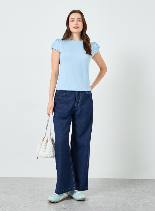 Styli Women Light Blue Puff Sleeve T-Shirt - Image 2