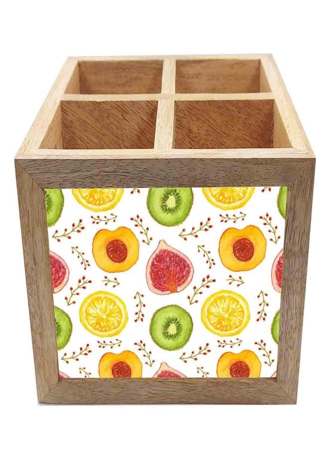 Nutcase Wooden Cutlery Stand Holder Silverware Caddy Spoons Forks Knives Organizer for Dining Table & Kitchen -Made in India-Spoons NOT Included - Kiwis - Image 3
