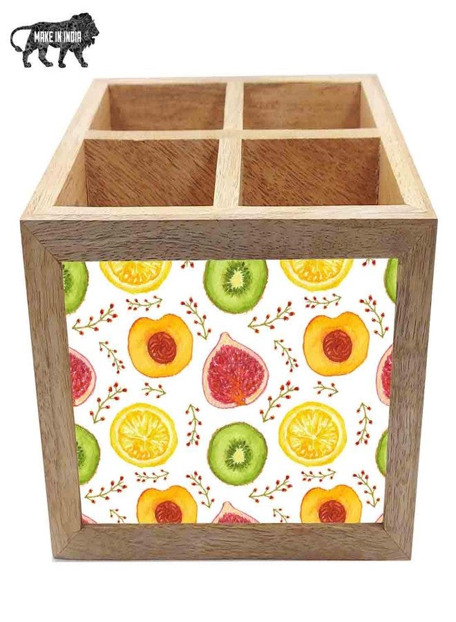 Nutcase Wooden Cutlery Stand Holder Silverware Caddy Spoons Forks Knives Organizer for Dining Table & Kitchen -Made in India-Spoons NOT Included - Kiwis - Image 5