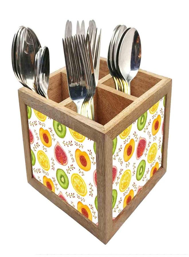 Nutcase Wooden Cutlery Stand Holder Silverware Caddy Spoons Forks Knives Organizer for Dining Table & Kitchen -Made in India-Spoons NOT Included - Kiwis - Image 1