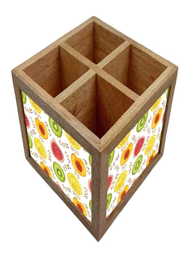 Nutcase Wooden Cutlery Stand Holder Silverware Caddy Spoons Forks Knives Organizer for Dining Table & Kitchen -Made in India-Spoons NOT Included - Kiwis - Image 2