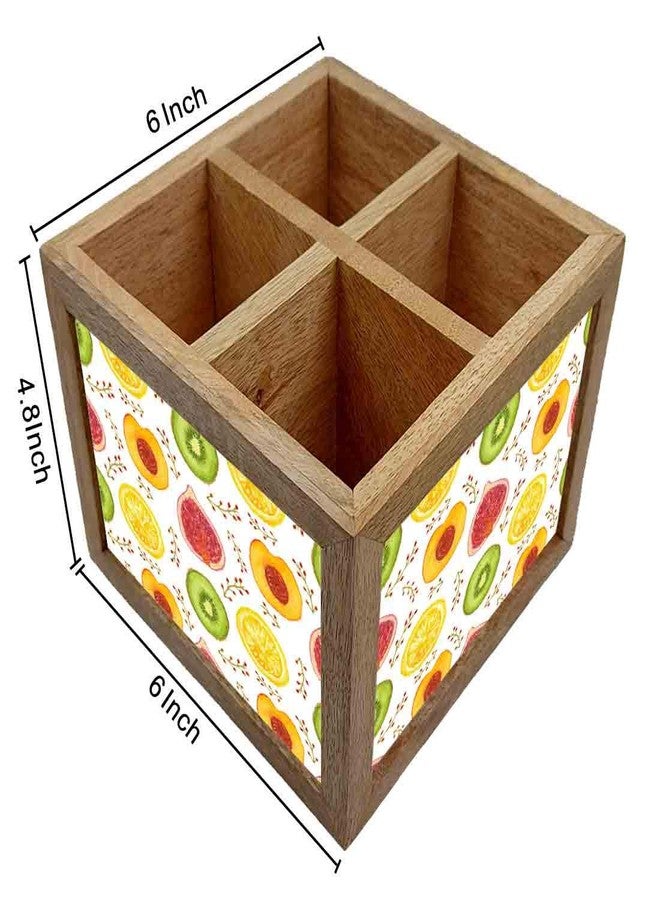 Nutcase Wooden Cutlery Stand Holder Silverware Caddy Spoons Forks Knives Organizer for Dining Table & Kitchen -Made in India-Spoons NOT Included - Kiwis - Image 4