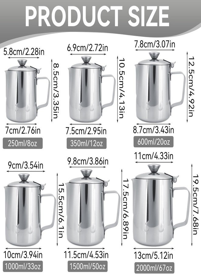 Jwthee Milk Frother Cup with Lid, 350ML Milk Frothing Pitcher Milk Steamer Cup Latte Art Pitcher Stainless Steel Jug Coffee Creamer Container Creamer Dispenser with Lid for Latte Coffee Art - Image 3