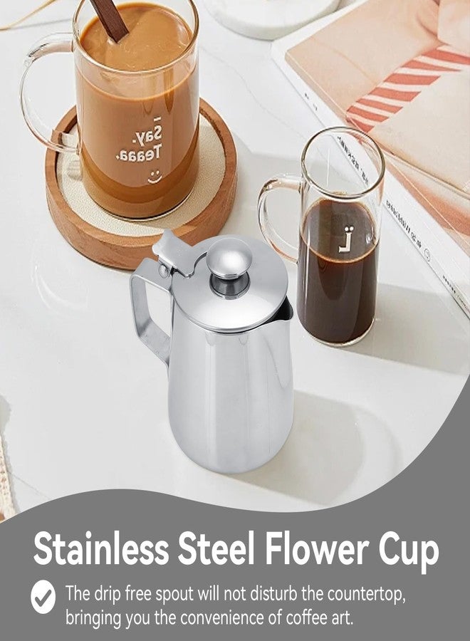 Jwthee Milk Frother Cup with Lid, 350ML Milk Frothing Pitcher Milk Steamer Cup Latte Art Pitcher Stainless Steel Jug Coffee Creamer Container Creamer Dispenser with Lid for Latte Coffee Art - Image 5