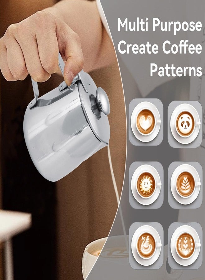 Jwthee Milk Frother Cup with Lid, 350ML Milk Frothing Pitcher Milk Steamer Cup Latte Art Pitcher Stainless Steel Jug Coffee Creamer Container Creamer Dispenser with Lid for Latte Coffee Art - Image 2