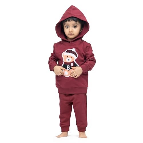 ARIEL Kids Cotton Fleece Full Sleeve Hoodie Sweatshirt & Sweatpant Clothing Set for Boys and Girls (TED8BURGUNDY_0-6 month) - Image 1