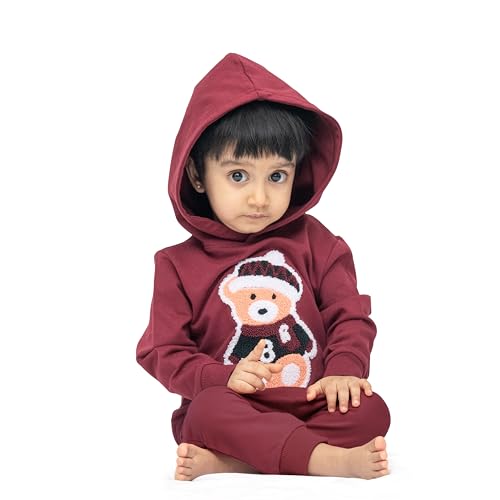 ARIEL Kids Cotton Fleece Full Sleeve Hoodie Sweatshirt & Sweatpant Clothing Set for Boys and Girls (TED8BURGUNDY_0-6 month) - Image 3