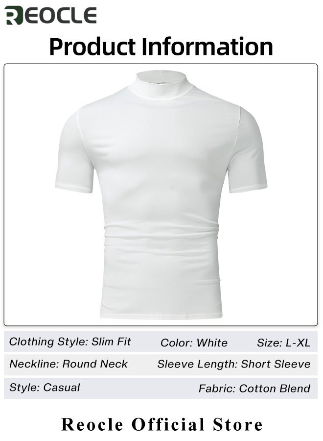 Men's T Shirt with High Neck Basic Designed Undershirt Slim Fit Top Casual Turtleneck T-Shirt Short Sleeve Summer Basic Tops
