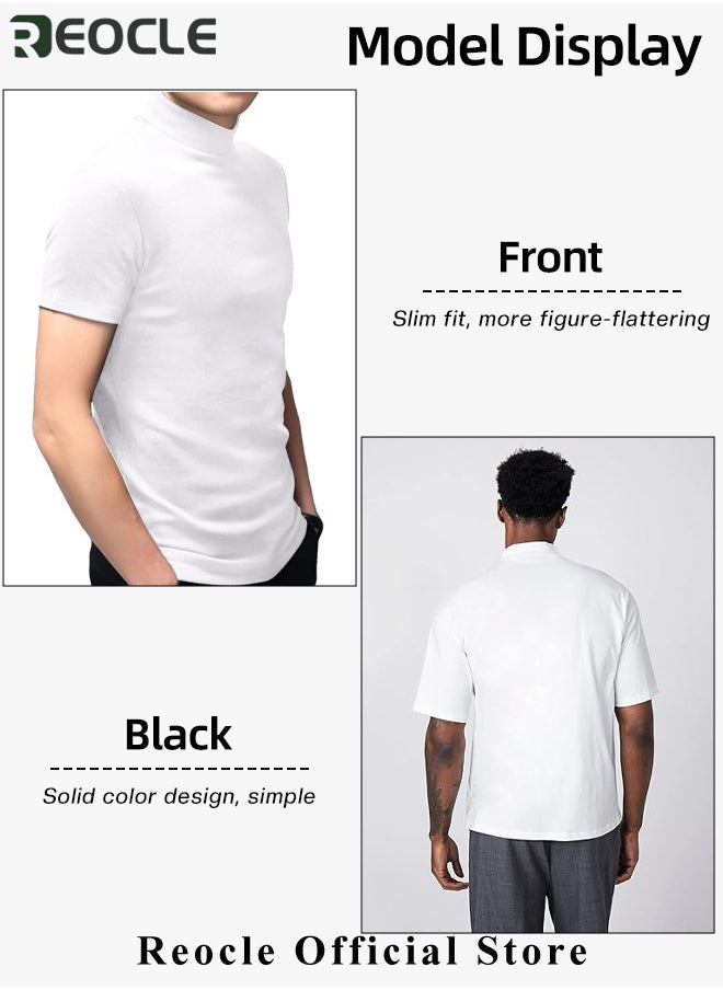 REOCLE Men's T Shirt with High Neck Basic Designed Undershirt Slim Fit Top Casual Turtleneck T-Shirt Short Sleeve Summer Basic Tops  - Image 3
